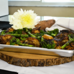 Floribbean Jerk Chicken Sheet Pan with roasted pineapple, sweet potatoes and broccolini by Chef Winston