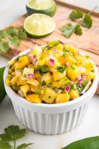 Tropical Mango-Pineapple Relish served with Caribbean jerk chicken