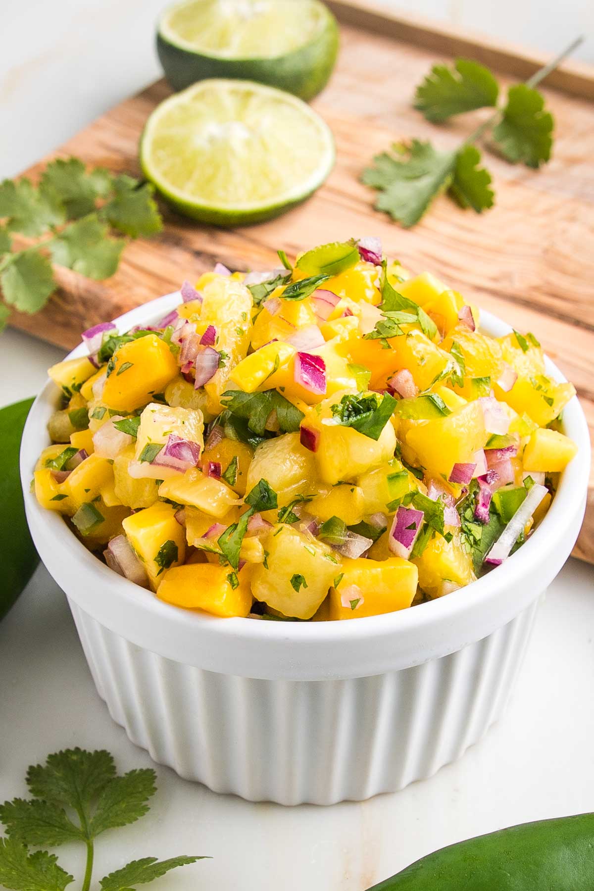 Tropical Mango-Pineapple Relish served with Caribbean jerk chicken