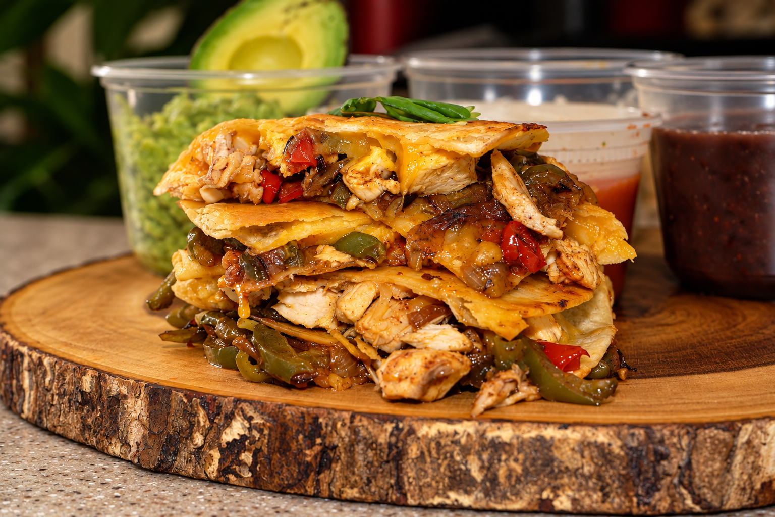 Loaded Chicken Quesadillas with chicken, peppers, onions and melted cheese by Chef Winston