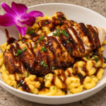 BBQ Chicken Mac & Cheese Bake with BBQ chicken, creamy macaroni and cheese by Chef Winston